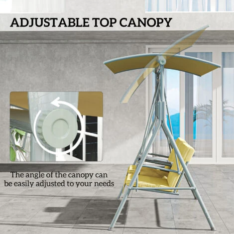 Outsunny 2 Person Covered Patio Swing With Pivot Table & Storage Console Beige 6 Outsunny 2 Person Covered Patio Swing With Pivot Table & Storage Console Beige - Image 4