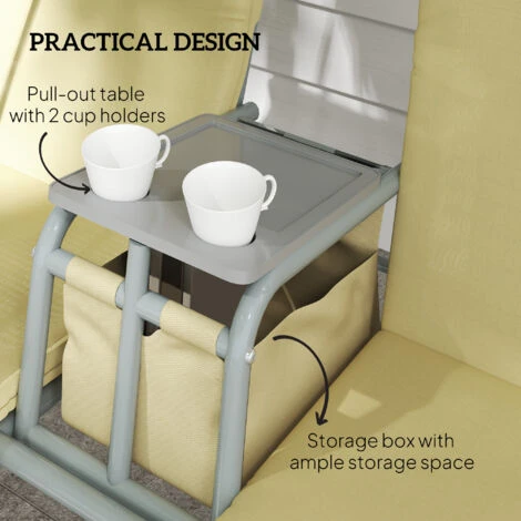 Outsunny 2 Person Covered Patio Swing With Pivot Table & Storage Console Beige 7 Outsunny 2 Person Covered Patio Swing With Pivot Table & Storage Console Beige - Image 5