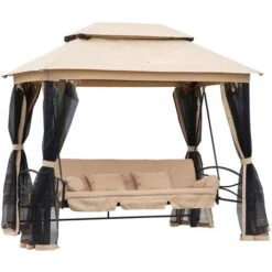 Outsunny 3 Seater Swing Chair Hammock Gazebo Patio Bench Outdoor Beige