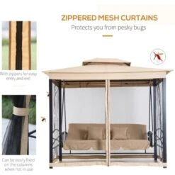 Outsunny 3 Seater Swing Chair Hammock Gazebo Patio Bench Outdoor Beige 10 Outsunny 3 Seater Swing Chair Hammock Gazebo Patio Bench Outdoor Beige -Outdoor Furniture Store 7842301 4