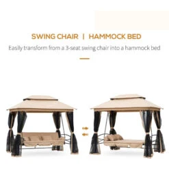 Outsunny 3 Seater Swing Chair Hammock Gazebo Patio Bench Outdoor Beige 11 Outsunny 3 Seater Swing Chair Hammock Gazebo Patio Bench Outdoor Beige -Outdoor Furniture Store 7842301 5