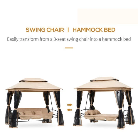 Outsunny 3 Seater Swing Chair Hammock Gazebo Patio Bench Outdoor Beige 7 Outsunny 3 Seater Swing Chair Hammock Gazebo Patio Bench Outdoor Beige - Image 5