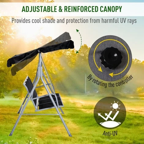 Outsunny Outdoor Mesh Swing Chair Garden Hammock Canopy Bench Lounger Seat Black 6 Outsunny Outdoor Mesh Swing Chair Garden Hammock Canopy Bench Lounger Seat Black - Image 4