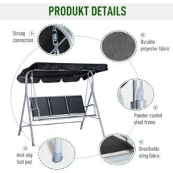 Outsunny Outdoor Mesh Swing Chair Garden Hammock Canopy Bench Lounger Seat Black 11 Outsunny Outdoor Mesh Swing Chair Garden Hammock Canopy Bench Lounger Seat Black -Outdoor Furniture Store 7842304 5