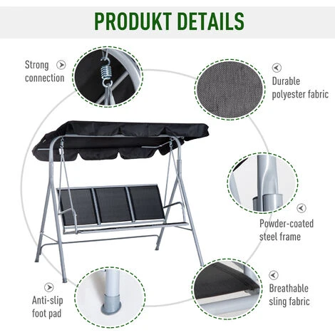 Outsunny Outdoor Mesh Swing Chair Garden Hammock Canopy Bench Lounger Seat Black 7 Outsunny Outdoor Mesh Swing Chair Garden Hammock Canopy Bench Lounger Seat Black - Image 5
