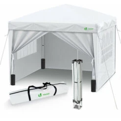 VOUNOT 3m X 3m Pop Up Gazebo With Sides & 4 Weight Bags & Carry Bag, White
