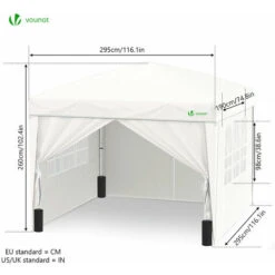 VOUNOT 3m X 3m Pop Up Gazebo With Sides & 4 Weight Bags & Carry Bag, White -Outdoor Furniture Store 80936953 3