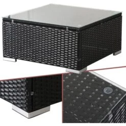 AREBOS Polyrattan Glass Coffee Table Side Table Garden Table Black