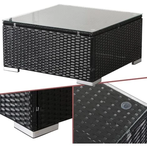 AREBOS Polyrattan Glass Coffee Table Side Table Garden Table Black 3 AREBOS Polyrattan Glass Coffee Table Side Table Garden Table Black