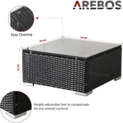 AREBOS Polyrattan Glass Coffee Table Side Table Garden Table Black 11 AREBOS Polyrattan Glass Coffee Table Side Table Garden Table Black -Outdoor Furniture Store 80975133 5
