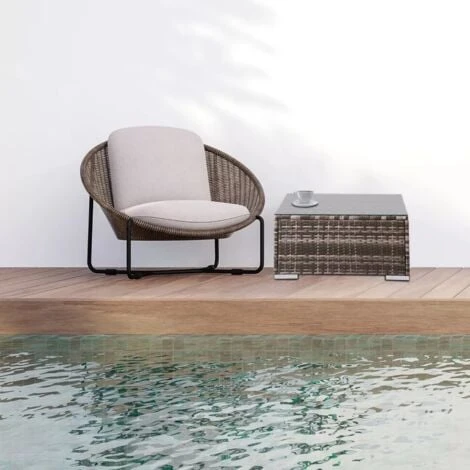 AREBOS Polyrattan Glass Coffee Table Side Table Garden Table Grey 4 AREBOS Polyrattan Glass Coffee Table Side Table Garden Table Grey - Image 2