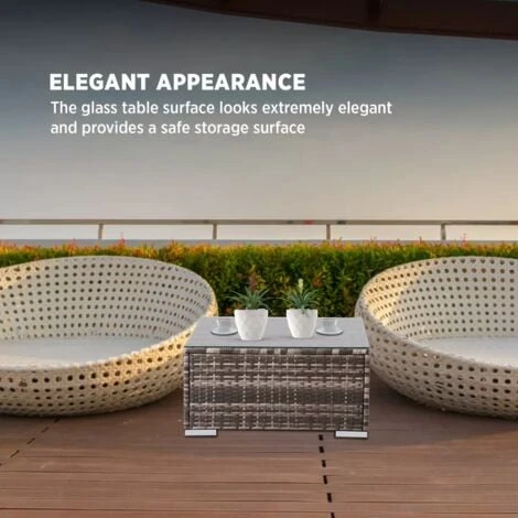 AREBOS Polyrattan Glass Coffee Table Side Table Garden Table Grey 5 AREBOS Polyrattan Glass Coffee Table Side Table Garden Table Grey - Image 3