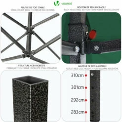 VOUNOT 3x3m Heavy Duty Gazebo With 4 Sides, Pop Up Gazebo Fully Waterproof Party Tent With Roller Bag And Leg Weights, Green -Outdoor Furniture Store 81169925 5