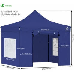 VOUNOT 3x3m Heavy Duty Gazebo With 4 Sides, Pop Up Gazebo Fully Waterproof Party Tent With Roller Bag And Leg Weights, Blue -Outdoor Furniture Store 81169928 3