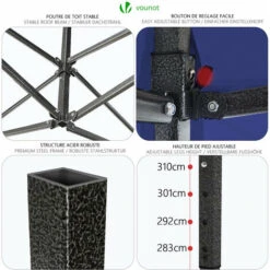 VOUNOT 3x3m Heavy Duty Gazebo With 4 Sides, Pop Up Gazebo Fully Waterproof Party Tent With Roller Bag And Leg Weights, Blue -Outdoor Furniture Store 81169928 5