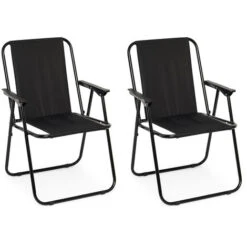 Folding Camping Chair, Black, Set Of 2, For Fishing, Black - IntimaTe WM Heart