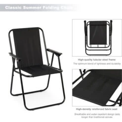 Folding Camping Chair, Black, Set Of 2, For Fishing, Black - IntimaTe WM Heart -Outdoor Furniture Store 81533813 3