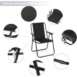 Folding Camping Chair, Black, Set Of 2, For Fishing, Black - IntimaTe WM Heart -Outdoor Furniture Store 81533813 4