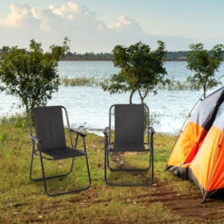 Folding Camping Chair, Black, Set Of 2, For Fishing, Black - IntimaTe WM Heart -Outdoor Furniture Store 81533813 5