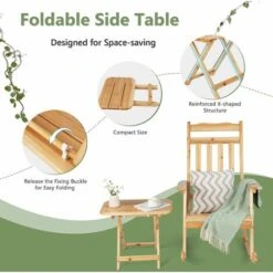 2 PCS Wooden Patio Garden Bistro Set Front Porch Rocking Chair &Foldable Table -Outdoor Furniture Store 82173295 5