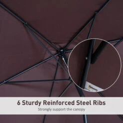 Outsunny 3x2m Patio Parasol Canopy Tilt Crank 6 Ribs Sun Shade Garden Brown -Outdoor Furniture Store 8222153 4