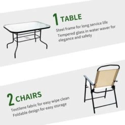 Outsunny 8 Pieces Dining Set Furniture Foldable Chair Table Parasol Beige Garden -Outdoor Furniture Store 8222156 5