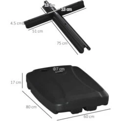 Outsunny 7kg Parasol Base W/ Wheels Water And Sand, Up To 75kg Black -Outdoor Furniture Store 82424065 5