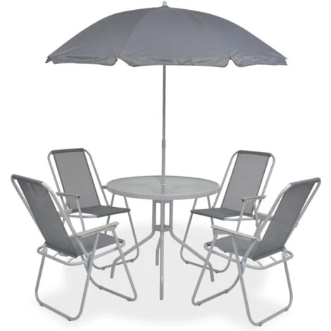 6 Piece Outdoor Dining Set Steel And Textilene Grey VidaXL 3 6 Piece Outdoor Dining Set Steel And Textilene Grey VidaXL
