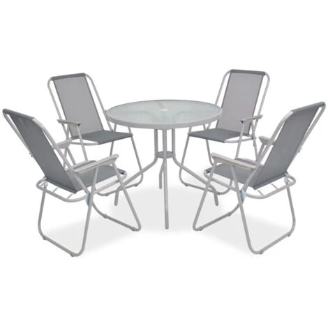 6 Piece Outdoor Dining Set Steel And Textilene Grey VidaXL 4 6 Piece Outdoor Dining Set Steel And Textilene Grey VidaXL - Image 2