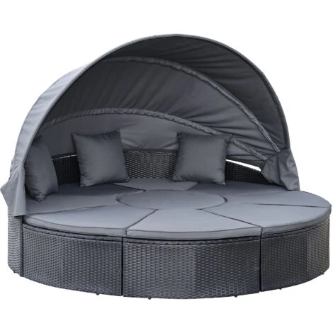 Outsunny Garden Daybed W/ Cushioned Round Sofa Bed Conversation Furnitur Set 3 Outsunny Garden Daybed W/ Cushioned Round Sofa Bed Conversation Furnitur Set