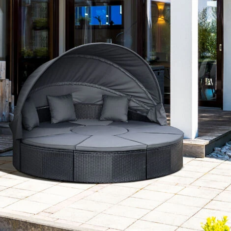Outsunny Garden Daybed W/ Cushioned Round Sofa Bed Conversation Furnitur Set 5 Outsunny Garden Daybed W/ Cushioned Round Sofa Bed Conversation Furnitur Set - Image 3