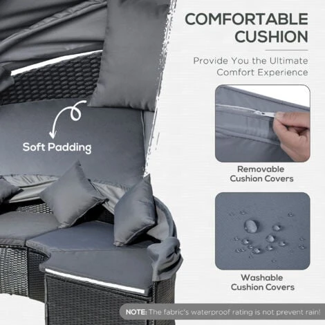 Outsunny Garden Daybed W/ Cushioned Round Sofa Bed Conversation Furnitur Set 7 Outsunny Garden Daybed W/ Cushioned Round Sofa Bed Conversation Furnitur Set - Image 5