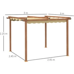 Outsunny 3 X 3 M Retractable Pergola Canopy W/ Aluminium Frame For Patio, Khaki -Outdoor Furniture Store 82891149 2