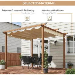 Outsunny 3 X 3 M Retractable Pergola Canopy W/ Aluminium Frame For Patio, Khaki -Outdoor Furniture Store 82891149 4