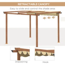 Outsunny 3 X 3 M Retractable Pergola Canopy W/ Aluminium Frame For Patio, Khaki -Outdoor Furniture Store 82891149 5