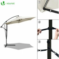 VOUNOT 3m Cantilever Garden Parasol, Banana Patio Umbrella With Crank Handle, Wind Protection Strap And Tilt, Beige -Outdoor Furniture Store 82892804 3