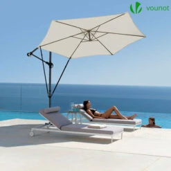 VOUNOT 3m Cantilever Garden Parasol, Banana Patio Umbrella With Crank Handle, Wind Protection Strap And Tilt, Beige -Outdoor Furniture Store 82892804 5