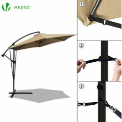 VOUNOT 3m Cantilever Garden Parasol, Banana Patio Umbrella With Crank Handle, Wind Protection Strap And Tilt, Khaki -Outdoor Furniture Store 82892808 3
