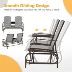 Yaheetech 2-Seater Glider Bench W/Table For Outdoor, Gray -Outdoor Furniture Store 83169719 3