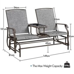 Yaheetech 2-Seater Glider Bench W/Table For Outdoor, Gray -Outdoor Furniture Store 83169719 5