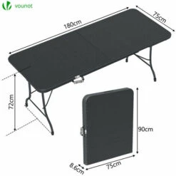 VOUNOT Folding Picnic Table Portable Party Trestle Table For BBQ Camping Indoor Outdoor, Black -Outdoor Furniture Store 83878539 3
