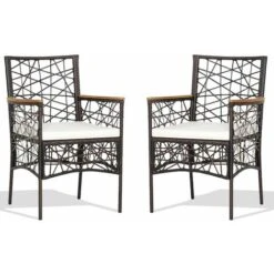 Outdoor Furniture Store 13 2pcs Rattan Dining Chairs Patio PE Wicker Garden Chairs Removable Cushions