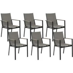 Set Of 6 Outdoor Garden Dining Chairs Black Aluminium Synthetic Material Cushions Busseto
