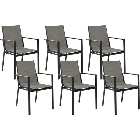 Set Of 6 Outdoor Garden Dining Chairs Black Aluminium Synthetic Material Cushions Busseto 3 Set Of 6 Outdoor Garden Dining Chairs Black Aluminium Synthetic Material Cushions Busseto