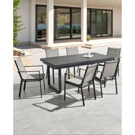Set Of 6 Outdoor Garden Dining Chairs Black Aluminium Synthetic Material Cushions Busseto 4 Set Of 6 Outdoor Garden Dining Chairs Black Aluminium Synthetic Material Cushions Busseto - Image 2