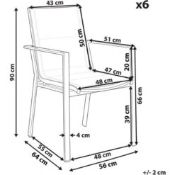 Set Of 6 Outdoor Garden Dining Chairs Black Aluminium Synthetic Material Cushions Busseto 9 Set Of 6 Outdoor Garden Dining Chairs Black Aluminium Synthetic Material Cushions Busseto -Outdoor Furniture Store 83938271 3