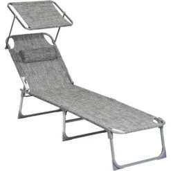 Songmics Sun Lounger, Sunbed, Reclining Sun Chair, With Headrest, Adjustable Backrest, Sunshade, Lightweight, Foldable, 53 X 193 X 29.5 Cm, Load Capacity 150 Kg, For Garden, Greige GCB19T