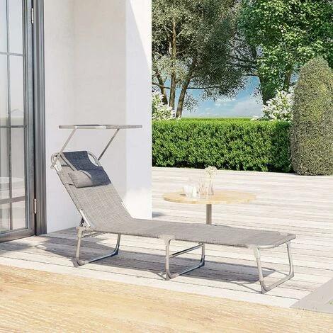 Songmics Sun Lounger, Sunbed, Reclining Sun Chair, With Headrest, Adjustable Backrest, Sunshade, Lightweight, Foldable, 53 X 193 X 29.5 Cm, Load Capacity 150 Kg, For Garden, Greige GCB19T 4 Songmics Sun Lounger, Sunbed, Reclining Sun Chair, With Headrest, Adjustable Backrest, Sunshade, Lightweight, Foldable, 53 X 193 X 29.5 Cm, Load Capacity 150 Kg, For Garden, Greige GCB19T - Image 2