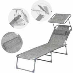 Songmics Sun Lounger, Sunbed, Reclining Sun Chair, With Headrest, Adjustable Backrest, Sunshade, Lightweight, Foldable, 53 X 193 X 29.5 Cm, Load Capacity 150 Kg, For Garden, Greige GCB19T 9 Songmics Sun Lounger, Sunbed, Reclining Sun Chair, With Headrest, Adjustable Backrest, Sunshade, Lightweight, Foldable, 53 X 193 X 29.5 Cm, Load Capacity 150 Kg, For Garden, Greige GCB19T -Outdoor Furniture Store 8466769 3