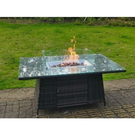 Fimous Dark Grey Mixed Rattan Fire Pit Table Dining Table Gas Heater Burner Garden Furniture Accessory Patio 3 Fimous Dark Grey Mixed Rattan Fire Pit Table Dining Table Gas Heater Burner Garden Furniture Accessory Patio